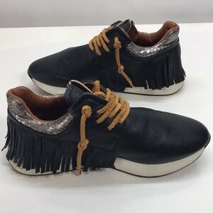 ShuShop Black Leather Sneakers with Fringes Size 6.5